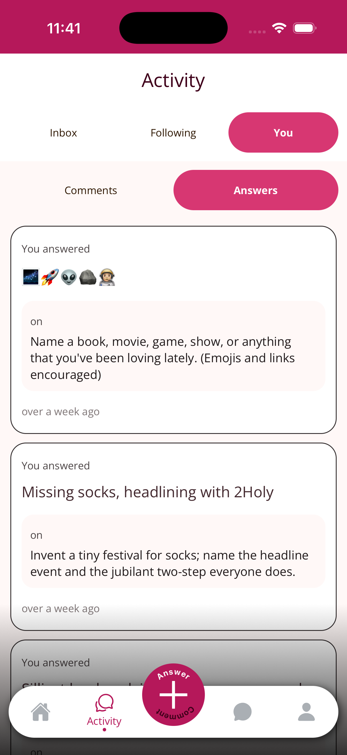 Feed reactions screen