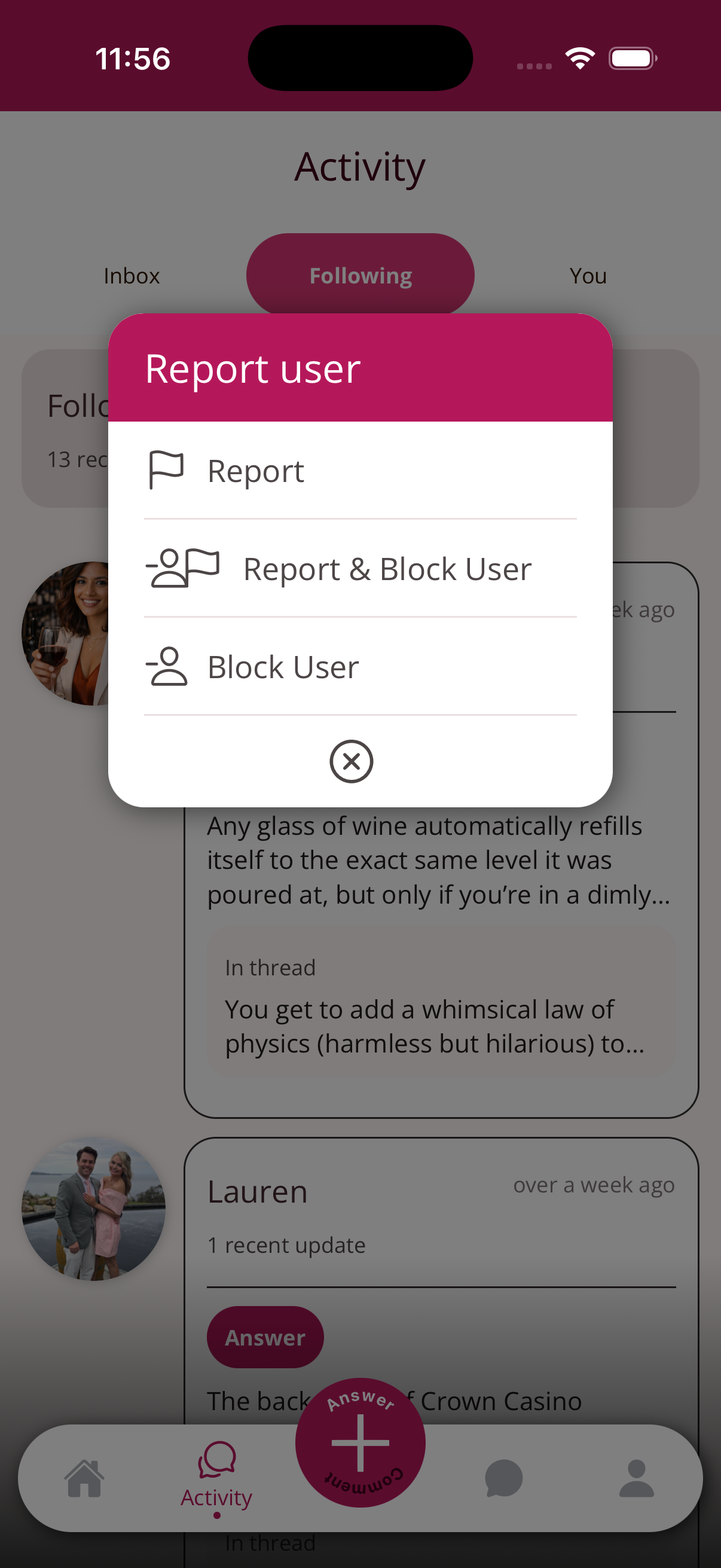 Report user screen